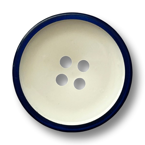www.knopfparadies.de - k686bw - Cremeweiße Kunststoffknöpfe mit blauem Rand
