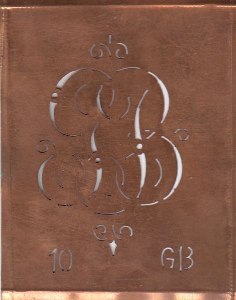 Hübsche uralte Buchstaben-Schablone aus Kupferblech GB