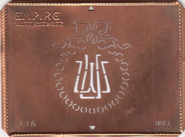 www.knopfparadies.de - Stilvolle Jugendstil Kupfer Schablone mit Kranz und Schleife - Rarität - WU