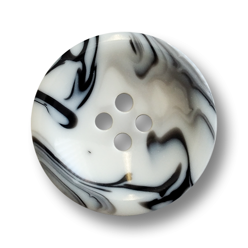 www.knopfparadies.de - 4626sw - Ausdrucksstarke Kunststoffknöpfe, weiß und schwarz marmoriert
