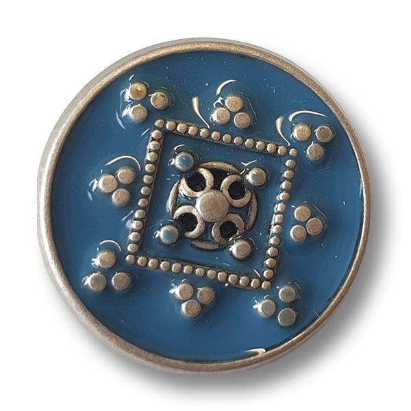 Restposten mit 5 kleinen und 5 großen Metallknöpfen – silber-blau Email-Design