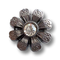 Attraktive chromfarene Metallknöpfe in Blütenform mit Glitzerstein Attraktive chromfarene Metallknöpfe in Blütenform mit Glitzerstein