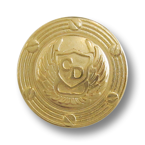 www.Knopfparadies.de - 4178go - Edle Designerknöpfe aus Metall mit Wappen, Schwingen & Schrauben in Gold
