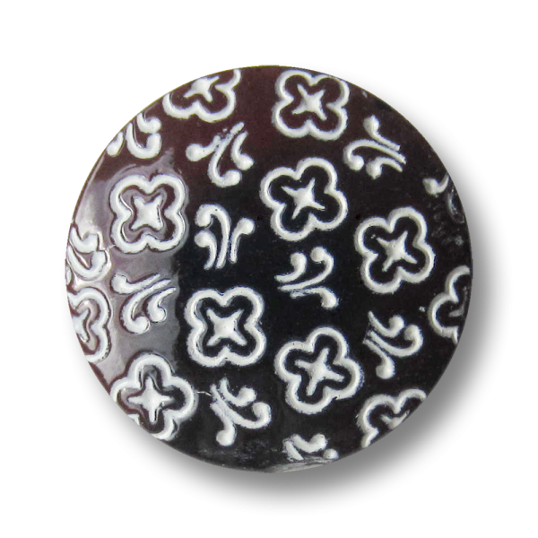 Glas Knopf in Braun mit weißem Blumen Muster