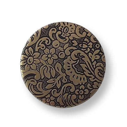 Altmessingfarbene Metallblech Knöpfe mit Blumenmuster- sehr detailreich