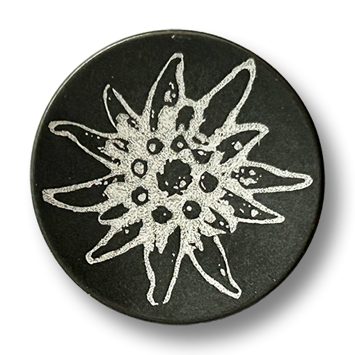 www.knopfparadies.de - d362ss - schwarze Metallknöpfe mit silbernem Edelweiß Motiv