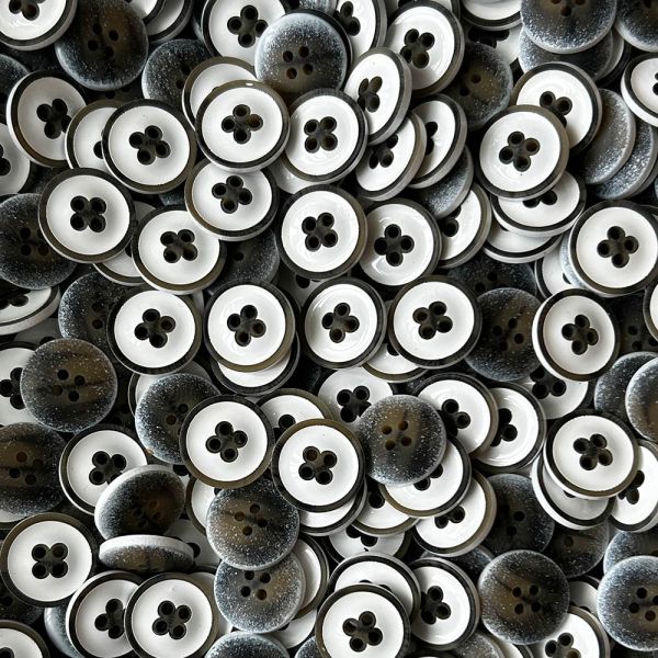 Weiß-braune Kunststoff Knöpfe Großmenge, rund, 4-Loch