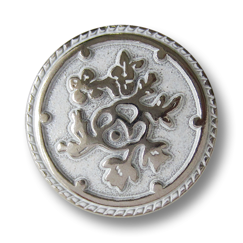 www.Knopfparadies.de - 0576ws - Weiß silberne Metallknöpfe mit Blumen Muster