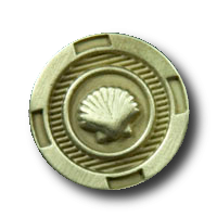 Messingfarbener maritimer Metall Knopf mit Muschel Messingfarbener maritimer Metall Knopf mit Muschel