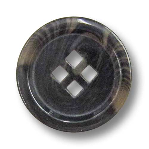 www.Knopfparadies.de - 2135gb - Schwarz-braun melierte Vierlochknöpfe aus Kunststoff in Horn-Optik