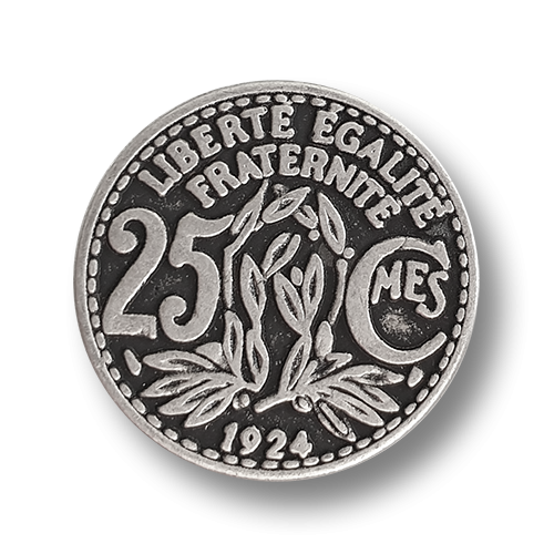 www.knopfparadies.de - j067as - Altsilberfarbener Münzknopf - Französische Münze 25 Centimes