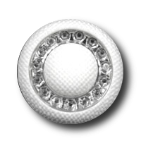 Attraktiver weißer Kunststoff Knopf m. Glitzer Steinen Attraktiver weißer Kunststoff Knopf m. Glitzer Steinen