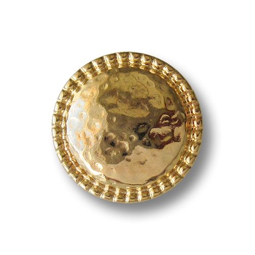 www.Knopfparadies.de - 1657gg - Glänzend goldfarbene Metallknöpfe mit Zierrand und gehämmert wirkender Oberfläche