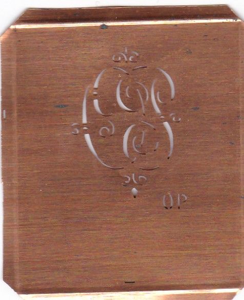 www.knopfparadies.de - =P-sch-556 - Hübsche alte, kleine Monogrammschablone OP