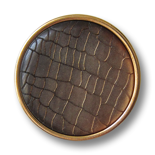 www.Knopfparadies.de - 1673bg - Goldene Metallknöpfe mit braunem Reptil Muster