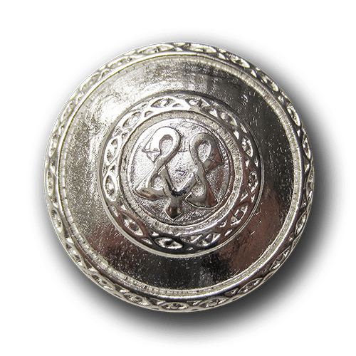 Silberfarbener Metall Knopf mit Symbol & Zierbändern