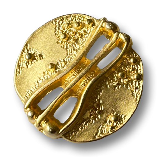 Goldfarbene Knöpfe mit strukturierter Oberfläche und markanter Mittelsteg-Form