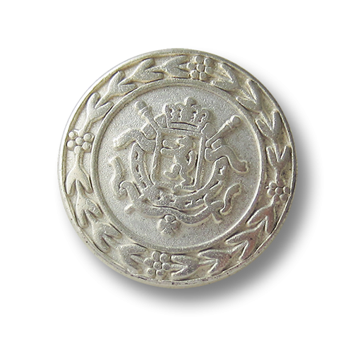 Edler Metall Ösen Knopf mit Wappen Relief in matt Silberfarben