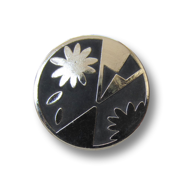 Metall Knopf mit graphischem Blumen Muster / B-WARE