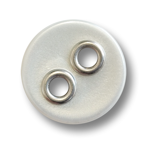 www.knopfparadies.de - 2226we - Perlweiß schimmernde Kunststoffknöpfe mit silber verstärkten Knopflöchern