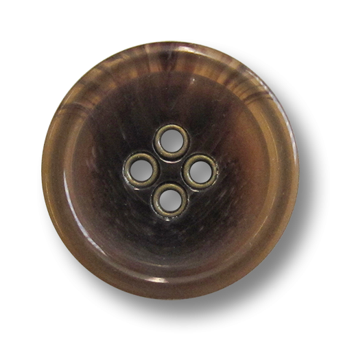 www.knopfparadies.de - 5981bm - Braune Kunststoffknöpfe mit vier messingfarbenen Knopflöchern