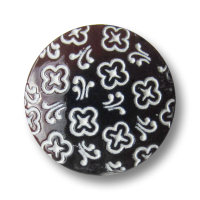 Glas Knopf in Braun mit weißem Blumen Muster Glas Knopf in Braun mit weißem Blumen Muster