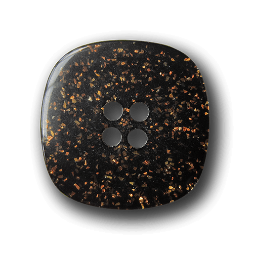 Viereckiger schwarzer Knopf mit braun goldfb. Glitzer