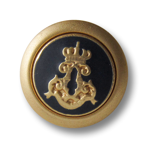 www.Knopfparadies.de - 4144go - Edle blau goldfarbene Metallknöpfe mit Krone & Wappen Motiv