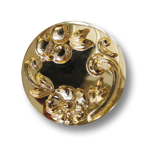 Metallic goldfb. Kunststoff Knopf mit floralem Muster