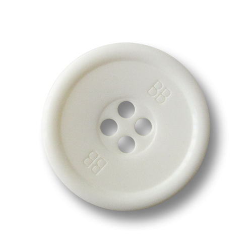 Weiße schlichte Vierloch Kunststoffknöpfe mit Monogramm "BB"