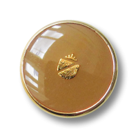 Metall Knopf mit Wappen in glänzend Hellbraun und Goldfarben Metall Knopf mit Wappen in glänzend Hellbraun und Goldfarben