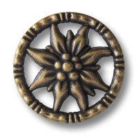 www.knopfparadies.de - 1370am - Bildschöne altmessingfarbene Edelweißknöpfe aus Metall www.knopfparadies.de - 1370am - Bildschöne altmessingfarbene Edelweißknöpfe aus Metall