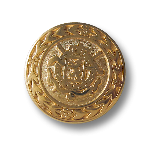 Edler Metall Ösen Knopf mit Wappen Relief in glänzend Goldfarben