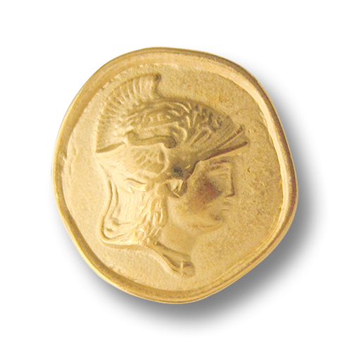 Goldfb. Münzknopf mit Hermes-Kopf